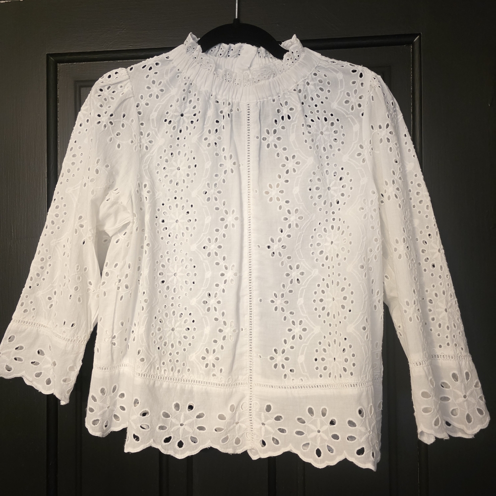 Chic White Eyelet Lace Blouse